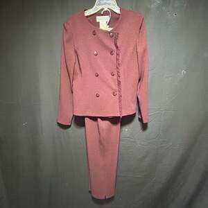 Dark Academia VTG Professional Pant Suit Burgundy Textured Knit Jacket Trousers